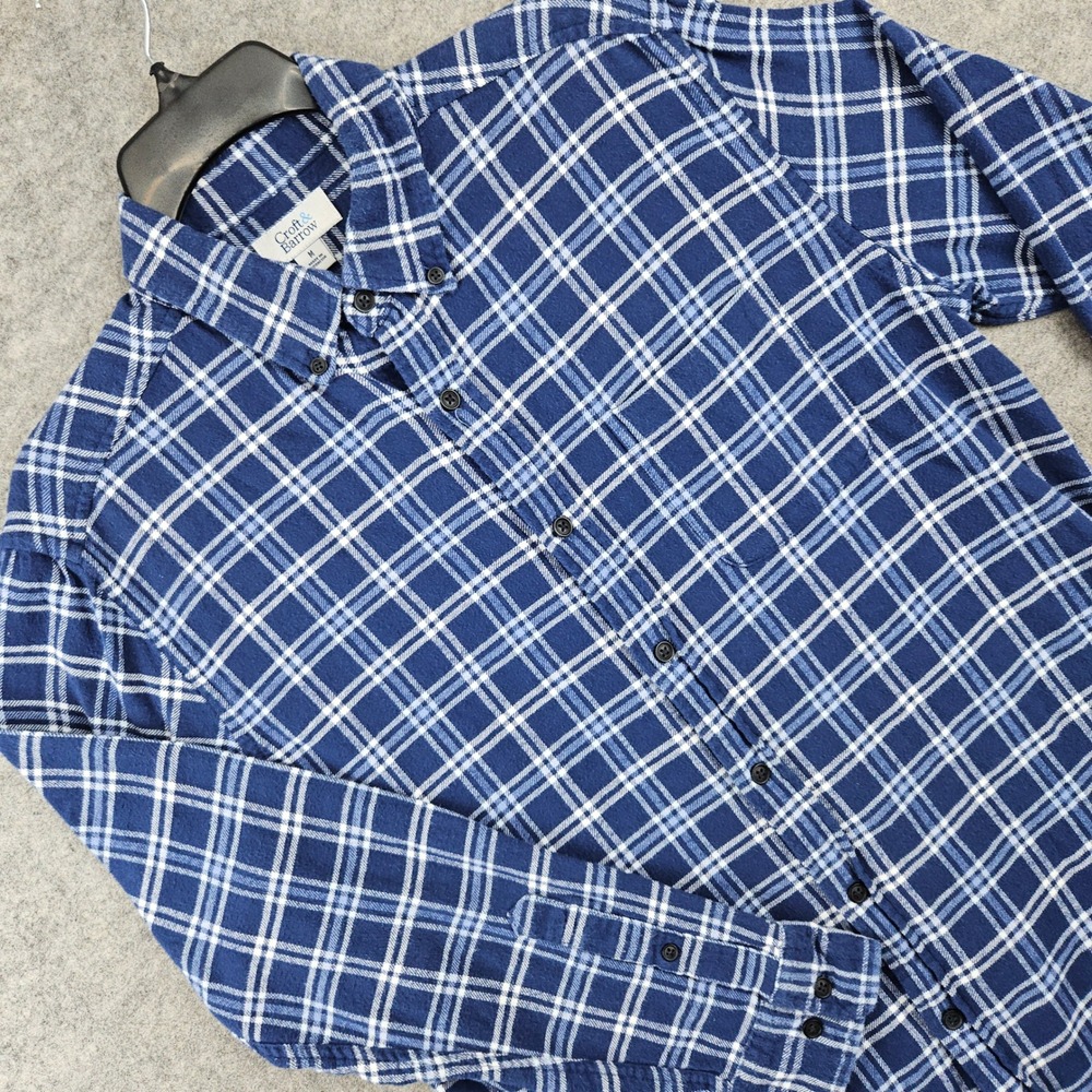 Croft & Barrow Flannel Shirt Men's Medium Blue White Plaid Button Down Cotton